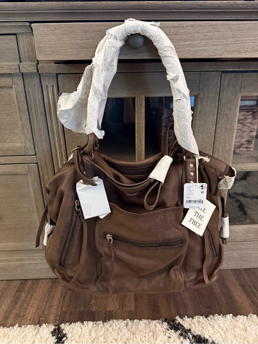 Free People Emerson Leather Tote Handbag - Espresso Brown